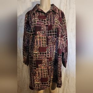 Brylane, button down shirt red floral square shapes TAG SAYS SZ M  more like 16w